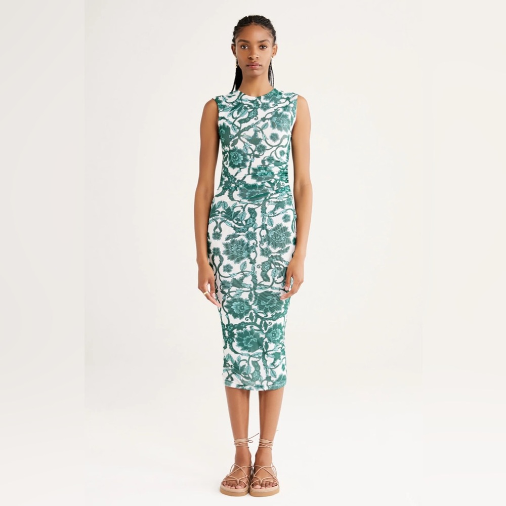 Rumer Maya Midi Dress in Green Floral, NWOT T, Small